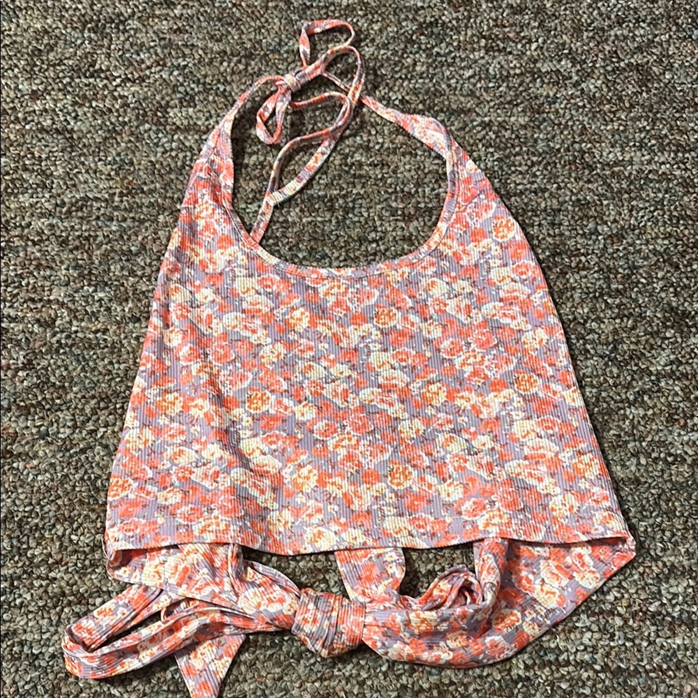 SHEIN Pink and White Crop Tie Front Tank Top
